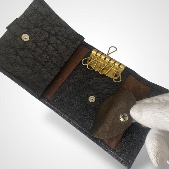 Justin Rhino Water Buffalo Key Holder Wallet Brown Leather Vintage Handmade - Picture 11 of 12